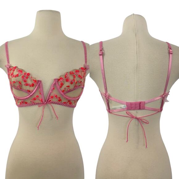 For Love And Lemons Love Bouquet Embroidery Bra Pink Floral Sz. Small *FLAWED* - Picture 1 of 8